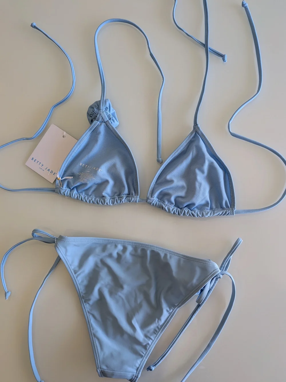 Light Blue Triangle Bikini Set with Floral Accents Rosette 2 Piece Set Swimwear
